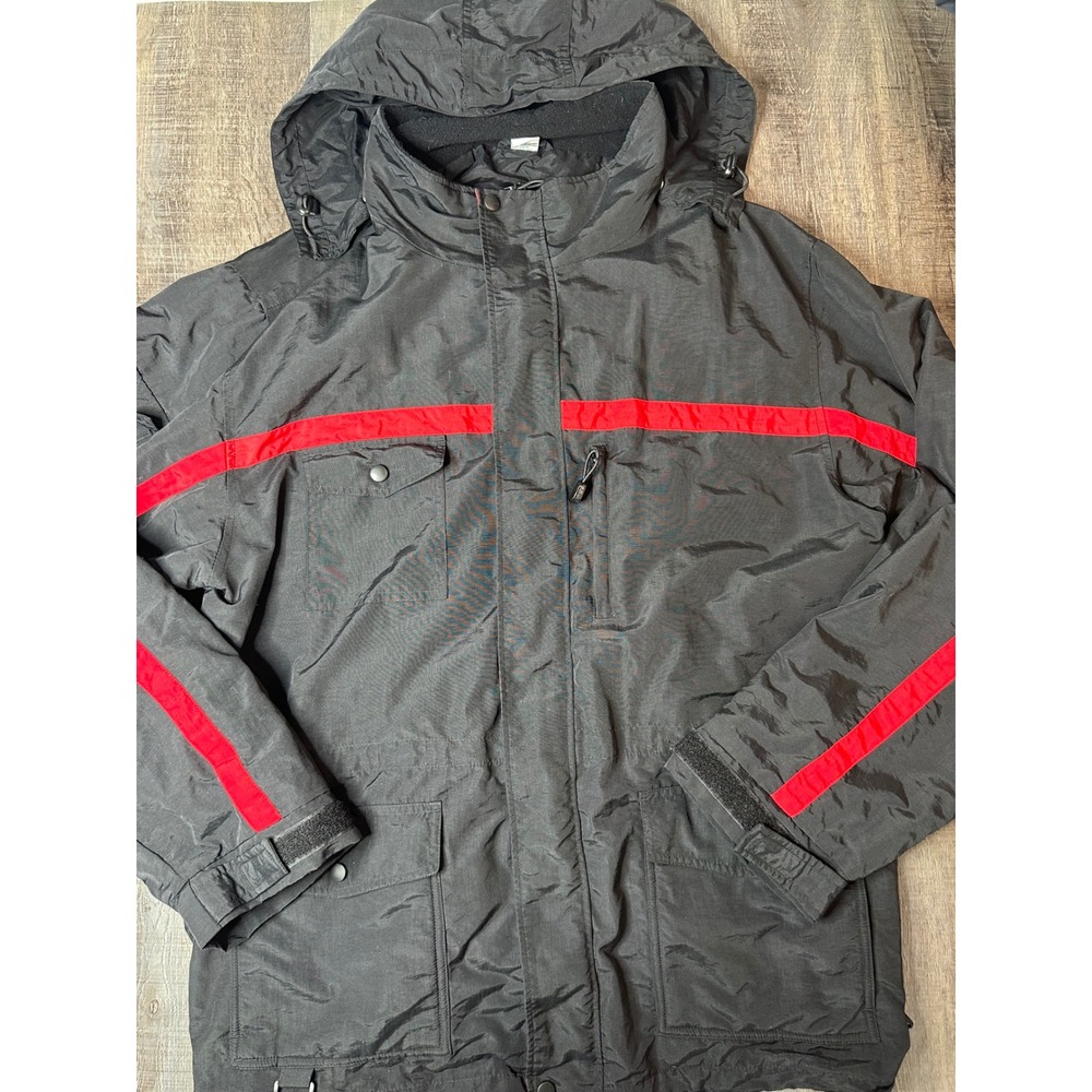 Vintage 90s Marlboro Gear Mens Insulated Ski Jacket Black Red Hooded XL RN74566